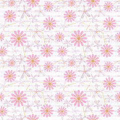 Seamless floral pattern background, flowers ornament wallpaper textile Illustration.pink flowers on a white background.