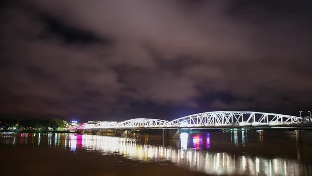 Timelapse 4k  Houng River with color bridge in Hue city Vietnam
