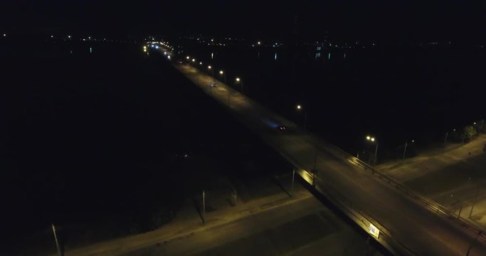 Aerial view of traffic in the night