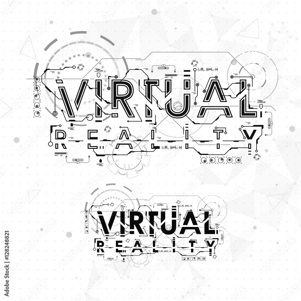 Poster virtual reality. conceptual layout for print and web. lettering with futuristic user interface eleme