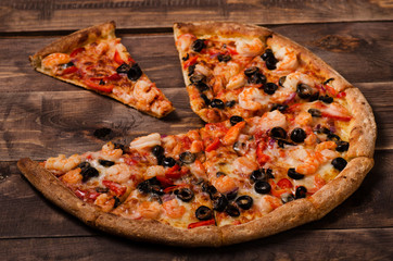 Homemade seafood pizza