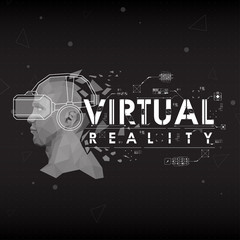 Virtual reality. Conceptual Layout for print and web. Lettering with futuristic user interface elements.