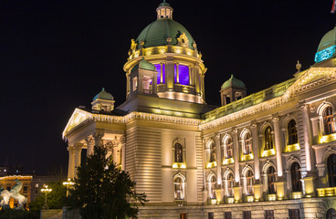 Fototapeta na wymiar Night view of the Serbian National Assembly