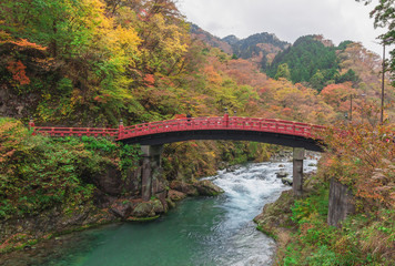 Fototapeta na wymiar Shinkyo Bridge during Autumn in Nikko, Tochigi, Japan
