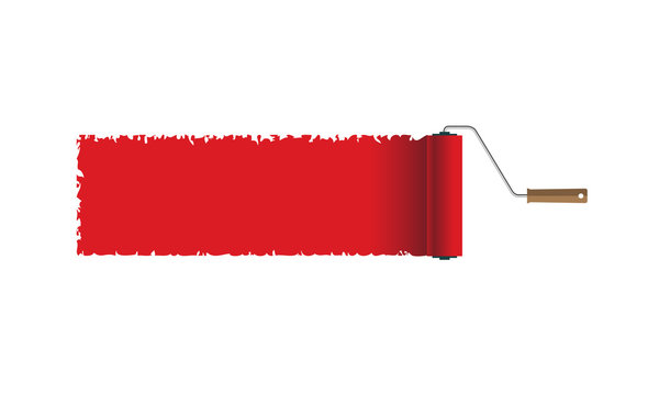 Illustration roller brush with red paint. Vector.