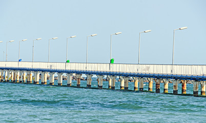 Fototapeta na wymiar The bridge over Black Sea, seafront and seaside with blue water