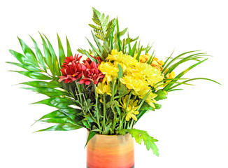 Colored Chrysanthemums bouqut flowers, floral arrangement with mums