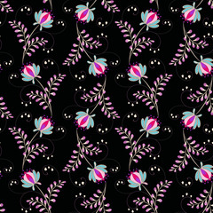 Floral seamless pattern ,bright  flowers black background .For printing on fabric and paper.