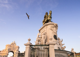 Praca do Comercio with the statue of King Jose I in downtown of