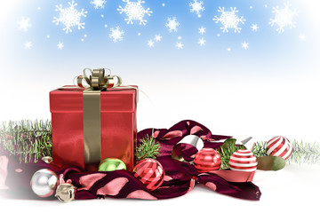 Gift box and decoration in happy season, 3d rendering