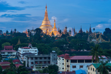 Shwedagon pagoda in the night landmark of Yangon, Myanmar