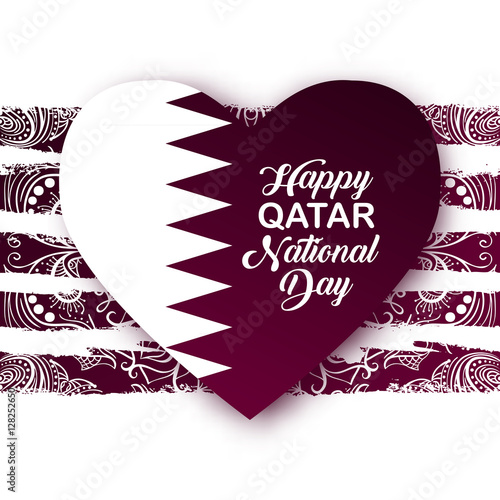 "Happy Qatar National Day. Greeting card with heart. Qatar flag color