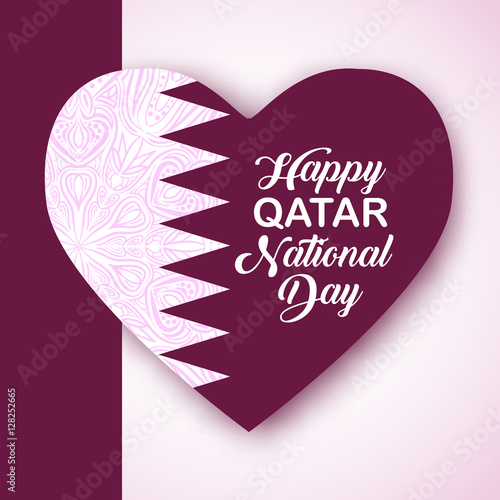 "Happy Qatar National Day. Greeting card with heart. Qatar flag color