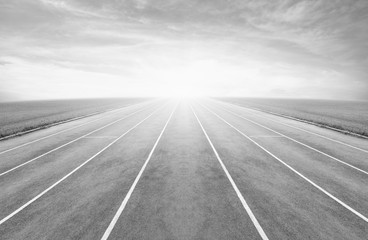 Running track in stadium.. , black and white