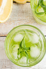 green drink with tarragon, lemon ice and top view