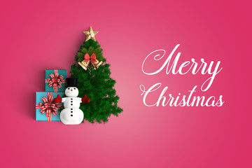 merry christmas and chirstmas tree on color background