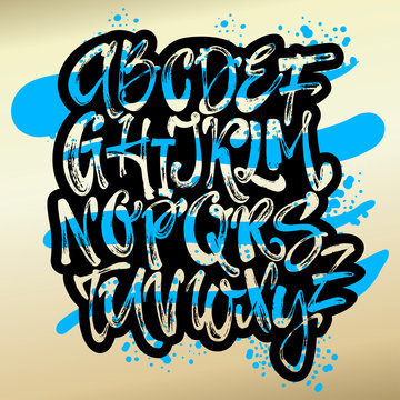Alphabet poster, dry brush ink artistic modern calligraphy print
