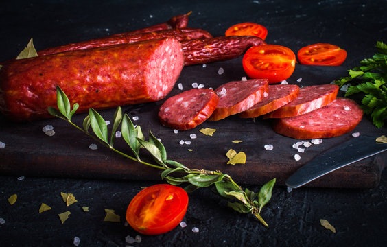 Sausage on a black background