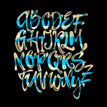 Alphabet poster, dry brush ink artistic modern calligraphy print