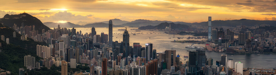 Sunrise ( day to night shot) over Victoria Harbor