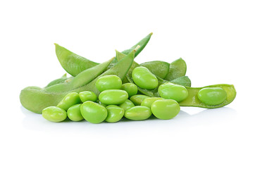 Green soybeans isolated on white background.