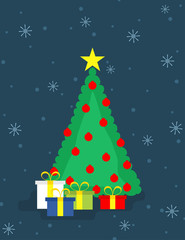 Naklejka premium Flat style illustration of Christmas tree and presents