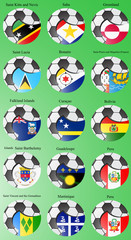 Set of icons. Flags of the South and Central America with soccer ball. Vector. 3D.