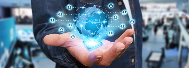 Businessman using social network