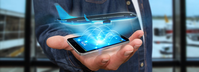 Businessman booking his flight