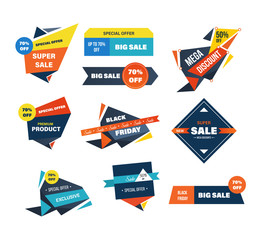 Black friday sale and discounts labels set isolated vector illustration.