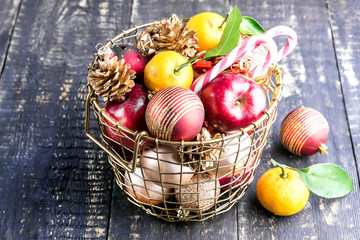 Decorated basket for Christmas.