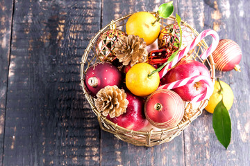 Decorated basket for Christmas.