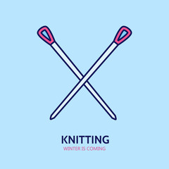 Knitting is love. Modern vector line icon of knitting. Elements - yarn, knitting needle. Outline symbol for knitting shops, clubs. Cute design element for sites. Hand made business logo.