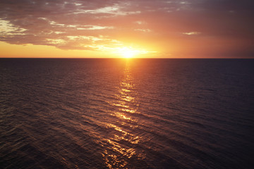 Sunset and light from the sun on the sea