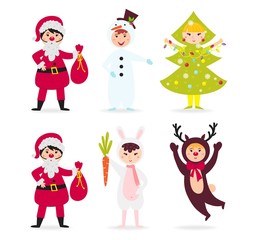 Cute kid wearing Christmas costume vector.