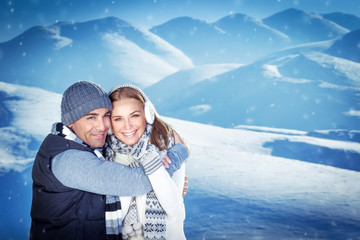 Happy couple on winter resort