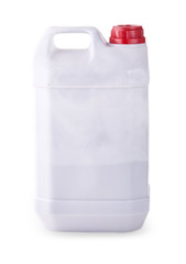 White plastic container with red cap on white