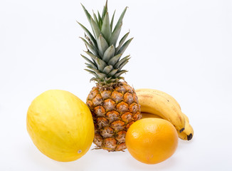 Assortment of fresh exotic fruits isolated on white