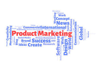 Fototapeta na wymiar Product Marketing word cloud shaped as a arrow