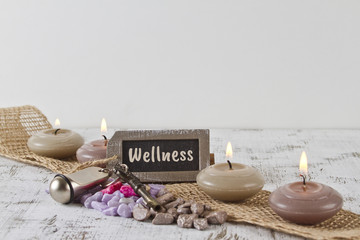 wellness concept with burning candles and lavender