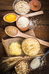 Cereals on wooden background.