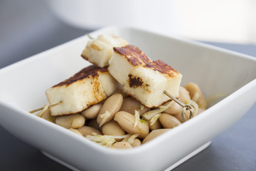 Butter beans salad with Italian Halloumi Cheese. Vegan and gluten free.