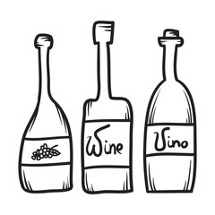 Set of hand drawn bottles line vector illustration.