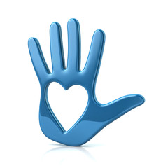 Obraz premium 3d illustration of blue hand with heart