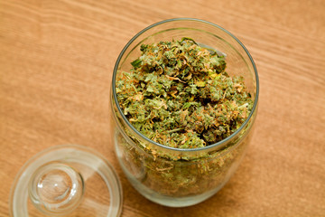 marijuana in a glass container