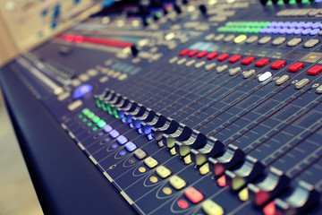 Fototapeta na wymiar Professional audio mixing console radio / TV broadcasting