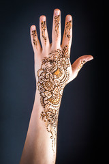 mehendi on hands on a black background