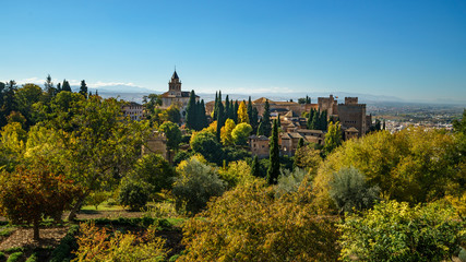 panoramic view of Alhambra palace and gardens