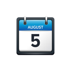 August 5. Calendar icon.Vector illustration,flat style.Month and date.Sunday,Monday,Tuesday,Wednesday,Thursday,Friday,Saturday.Week,weekend,red letter day. 2017,2018 year.Holidays.