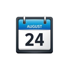 August 24. Calendar icon.Vector illustration,flat style.Month and date.Sunday,Monday,Tuesday,Wednesday,Thursday,Friday,Saturday.Week,weekend,red letter day. 2017,2018 year.Holidays.